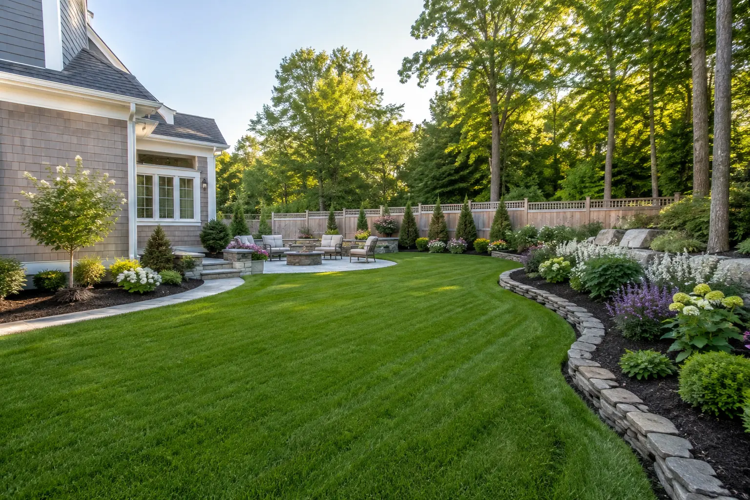Completed backyard lawn, planting and garden bed renovation